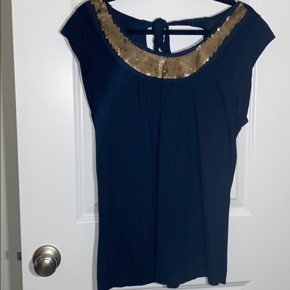 EUC navy and gold sequin top by Loft!